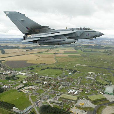 Tornado GR4 aircraft of 617 Squadron, Royal Air Force over RAF Lossiemouth.