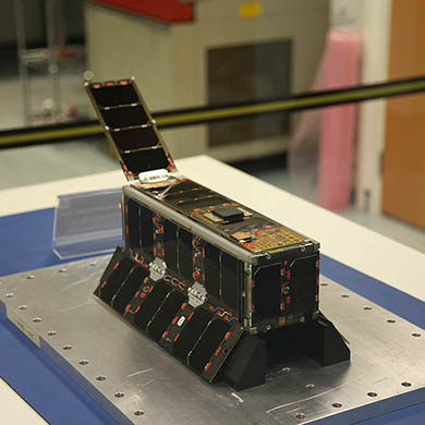 UKube-1 spacecraft in Clyde Space cleanroom. Credit: Clyde Space.