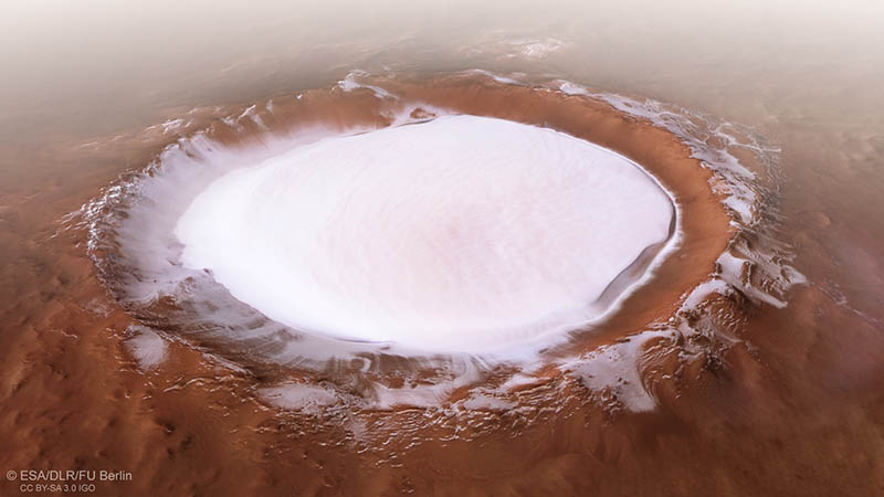 Perspective view of Korolev crater on Mars.